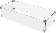 Nuu Garden 27.6'' x 11.7'' x 6.5" Rectangular Fire Pit Wind Guard, Transparent Tempered Glass, Polished Aluminum Brackets, 3M Anti-Slip Pads, Fit for Best Choice 52-inch Fire Table WG01