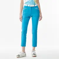 在飛比找momo購物網優惠-【PING】女款後腰鬆緊帶高彈性輕量9分休閒長褲-藍(GOL