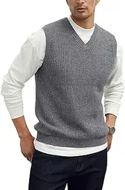 [zhilifs] Mens V-Neck Knitted Sweater Vest Sleeveless Pullover Knitwear Loose Fit Sweater Tops