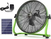 16 Inch Solar Panel Powered Fan, 2 In 1 Solar Panel Or AC Charger Powered Fan Portable For Chicken Coop Greenhouse Household Exhaust Camping Travel Outdoor(Green,47cm/18in)