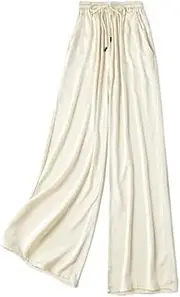 [Yihuaqun] Mulberry Silk Double Joe Satin Elastic Waist Wide Leg Pants Trousers Women's Thin Pants