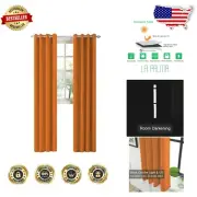 All-Season Orange Blackout Curtains - 100% Polyester Grommet Drapes, Set of 2