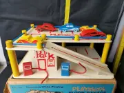 Vintage Playskool Wooden 2-Level Park and Pay Parking Garage Original Box 5 Cars