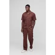 Mens Chocolate Oversized Broderie Shirt & Trouser Set