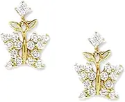 [JewelryWeb] 14k Yellow Gold CZ Simulated Diamond Butterfly Angel Wings Drop Screw Back Earrings 11x8mm Stud Earring for Women