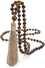[OAIITE] 6MM Mala Beads Necklace Natural Amazonite Stone Meditation Statement Necklace Japa Yoga Rosary Prayer Charm Beaded Tassel Necklace
