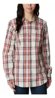 COLUMBIA Women's XXL Anytime Patterned Cotton Knit Long-Sleeve Shirt Sea Salt