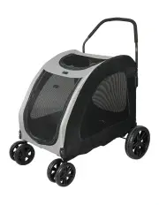 [PaWz] Pram Carrier Travel Foldable 4 Wheels Pet Stroller 50kg in Black