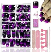 240 Piece Press on Nails Square Set - Black Purple Ombre Fake Nails - Gradient Artificial Nails Short - Shiny Glue-On Artificial Nails for Women Girls (Black Purple)
