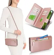 [SunYoo] for Google Pixel 8A Wallet Case for Women,for Google Pixel8A Case with Strap Crossbody Lanyard,Leather Shockproof Card Holder Stand Zipper Pocket Flip Phone Case Pink