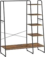 VASAGLE Clothes Rack, Clothing Rack with Shoe Shelf, 5-Tier Storage Rack, 6 Side Hooks, for Bedroom, Living Room, Rustic Brown and Black URGR116B01