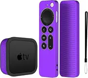 Compatible for 2021 Apple TV 4K Siri Remote Cover,[2 in 1] with Silicone Protective TV Box Case for 2021 Apple TV 4K, Skin-Friendly/Anti-Slip/Shockproof (Purple)