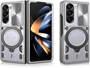 for Samsung Galaxy Z Fold5 Case Slide Camera Lens Armor Case for Galaxy ZFold5 Z Fold 5 Magnetic Stand Protection Cover,Silver,for Galaxy Z Fold5