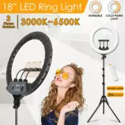 18" Dimmable LED Ring Fill Light Stand Tripod Bluetooth Phone Holder Photo Lamp