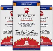Puroast Coffeehouse Espresso Roast; 30 Count,100% Biodegradable Espresso Capsule, High Antioxidant, Smooth, Compatible with Nespresso Original Line Machines*