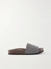 [Brunello Cucinelli] Brunello Cucinelli - Bead-embellished Suede Slides - Gray - IT39.5 IT 39.5 Gray