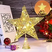 Christmas Tree Topper Star Treetop Decoration Glittering 15 LED Lights Metal Design Holiday Seasonal Ornaments for General Size (Gold), (TG-LKSDX-001)