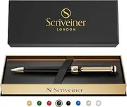 [Scriveiner] Black Lacquer Ballpoint Pen - Stunning Luxury Pen with 24K Gold Finish, Schmidt Black Refill, Best Ball Pen Gift Set for Men & Women, Professional Executive Office, Nice Fancy Designer Pens