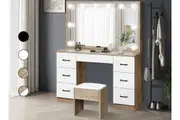 ALFORDSON Dressing Table Stool Set Makeup Mirror Desk LED 10 Bulbs Oak