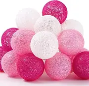 XIYUNTE Cotton Ball String Lights - 3M 20LED Pink/White Ball String Lights, Battery or USB Powered Cotton Ball Lights Indoor Decor for Girls Room, Party, Wedding, Christmas(Ball Diameter: 4cm)