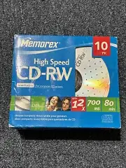 CD High Speed Memorex 10Pack Music CD-RW Discs 12X 700Mb 80min Blank NEW W/cases