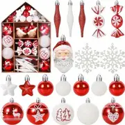 70 Pcs Christmas Tree Balls Ornaments Set Assorted Xmas Hanging Ornaments Balls with Hanging Loop for Christmas Tree, White