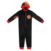 Manchester United FC Manchester United Boys Pyjama All-In-One Loungewear Kids OFFICIAL Gift Black 10-11 Years