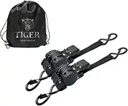 Heavy Duty 25mm x 3m Retractable Ratchet Tie Down Straps with S-Hooks, 2-Pack with Storage Bag, Black