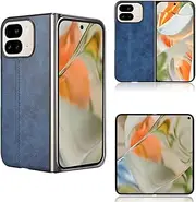 Case Compatible with Google Pixel 9 Pro Fold [PU Leather Texture][PU+PC+TPU] 3 in 1 Camera Protection Cover Blue