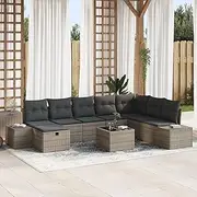 9 Piece Sofa Set Cushions, Outdoor Poly Rattan Couch, Garden Lounge, Reading, Folding, Furniture, Grey, Ideal for Balcony and Conservatory
