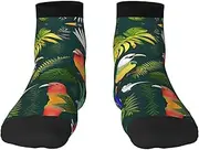 [JEJEA] Tropical Birds and Plant Leaf print Men's Athletic Cushioned Crew Socks Crew Training Athletic Socks Men and Women for Sports
