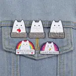 可愛白貓卡通胸針搞笑文字徽章“我討厭每個人平等”個性別針服裝配飾首飾禮物