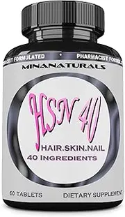 MINANATURALS HSN 40 Hair Growth Supplement. Vitamins, Minerals, Amino Acids, Biotin 10000 mcg, Keratin, Collagen, for Thicker, Stronger Hair. Tight, Smooth and Soft Skin. Healthy Nails. 60 Tablets