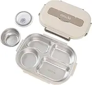 316 Stainless Steel Lunch Box 1500ml with Soup Bowl | Multi-Compartment Leakproof Food Container | Portable Meal Prep Set with Spoon, Chopsticks & Insulated Bag (Beige)