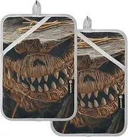 AIXIWAWA Halloween Evil Scarecrow Pot Holders 2 Pack, Insulated Heat Resistant Hot Pads Oven Mitts with Pocket for Kitchen Cooking Baking 7x9.8 in