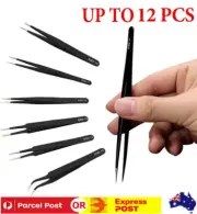12xTweezers Kit Stainless Steel Anti-static Nail Eyebrow Electronic Jewellery AU