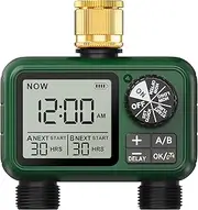 XinFuture Irrigation Computer 2 Outputs, Brass Inlet, Large LCD Display Watering Timer, Automatic Watering Timer with Rain Delayed/Manual/Tap Timer for Garden