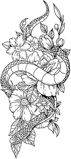 Semi-Permanent Tattoo,Snake Flower DC-SHY-BB180,Snake Tattoos,Water-Resistant,Real Tattoo Look,Resilience,Lasts 1-2 Weeks,18 x 11 cm