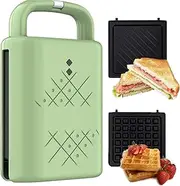 2 in 1 Sandwich Toaster，Waffle Maker with Detachable Non-Stick Plates, LED Indicator Lights, Cool Touch Handle, 800W Toastie Maker with Dishwasher Safe for Breakfast, Snack, Paninis