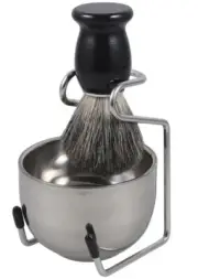 3PC Badger Beard Hair Removal Brush With Stand Holder Steel Bowl Set Shaving Kit