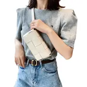 Mini Woven PU Leather Crossbody Shoulder Bag with Adjustable Strap-Beige