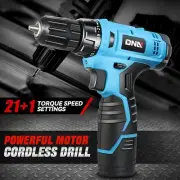 12V 3/8" 21+1 Torque Setting Power Cordless Drill Driver w/ Battery Charger Blue