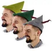 Mens Alpine Robin Hood Oktoberfest Elf Peter Pan Costume Hat wFeather Green Gray