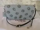 NEW, UNIQUE, COACH Leather DINKY Sky BLUE FLORAL Glitter, Coach DUST Bag❣️