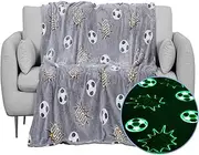 Glow in The Dark Blanket Soccer for Kids Boys Girls Fun Soft Plush Flannel Furry Fluffy Nap Sleep Blanket, Christmas Thanksgiving Birthday Magical Decor Luminous Throw 50"x60"