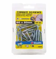 Zenith TIMBER SCREW HINGE-LONG Thread PHILLIPS Drive ZINC PLATED- 8Gx50mm 50pcs