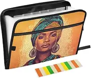 Quteprint 13 Pockets Expanding File Folder with Zipper Closure, African Woman Accordion File Folder with Sticky Labels, Letter Size A4 Papers Expandable File Document Organizer