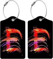 [BestEioyo] 2 Pack Initial Luggage Tag for Suitcase, Artistic Letter Unique Leather Bag Tags Identifiers Privacy Cover ID Label with Durable Steel Loop for Women Men Kids Girls Travel, Letter E