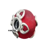 New 100% PANDORA Brand 925 792497C01 Frosted Red Murano Glass & Hearts Charm