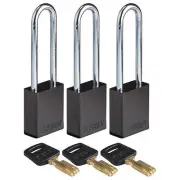 Brady Alu-Blk-76St-Ka3pk Lockout Padlock,Al,1/4" W,Black,Pk3